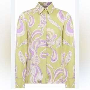 NEW NWT Emilio Pucci FARFELLE PRINT BLOUSE L/S GREEN